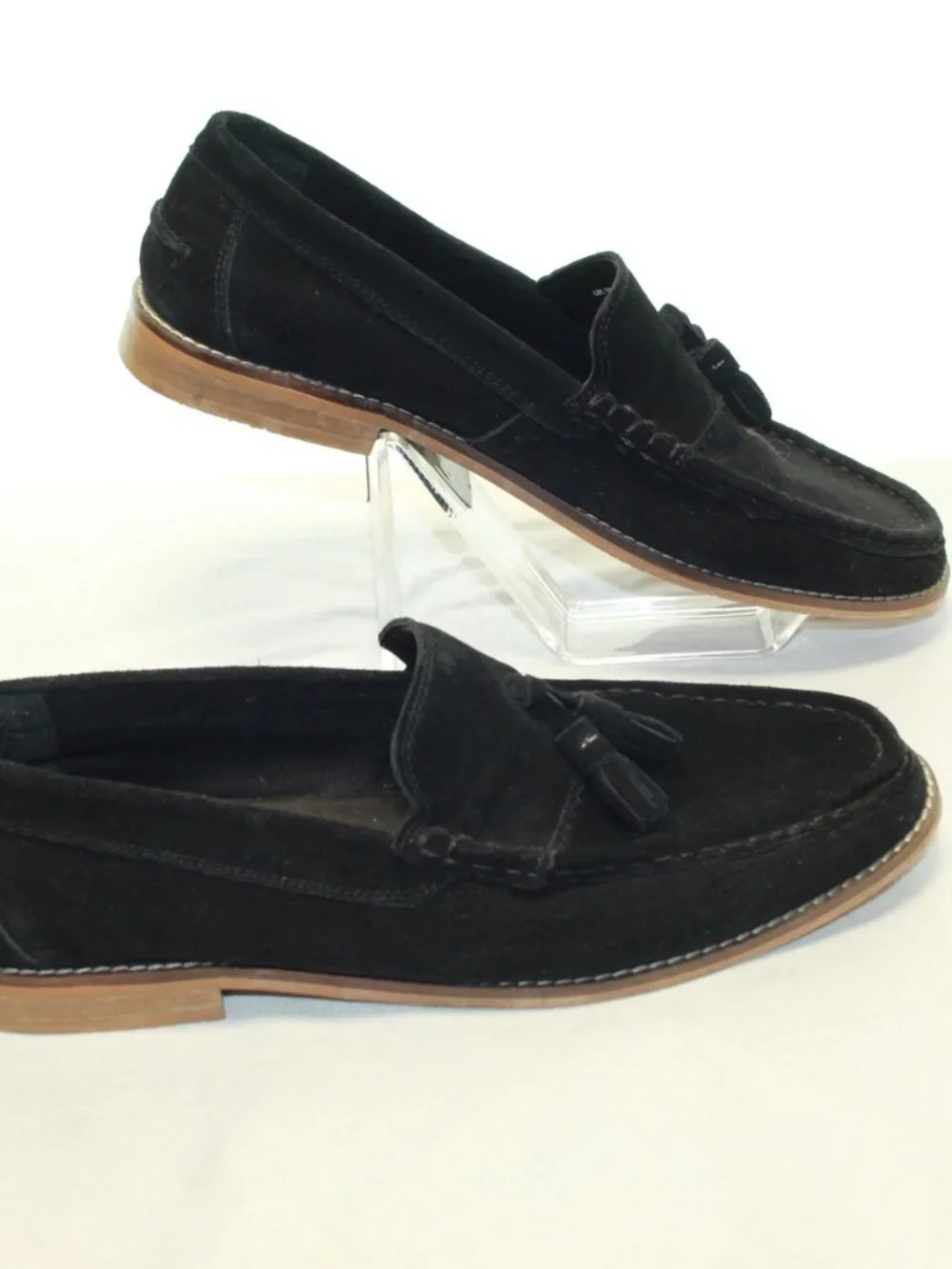 ASOS  Size 11 Black Suede Tassel Slip On Block Heel Moc Toe Classic Loafers